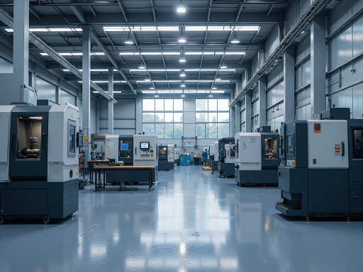 现代化生产车间，大型注塑机设备整齐排列，工人正在操作精密模具加工设备，明亮的工业照明环境下展现专业制造能力
